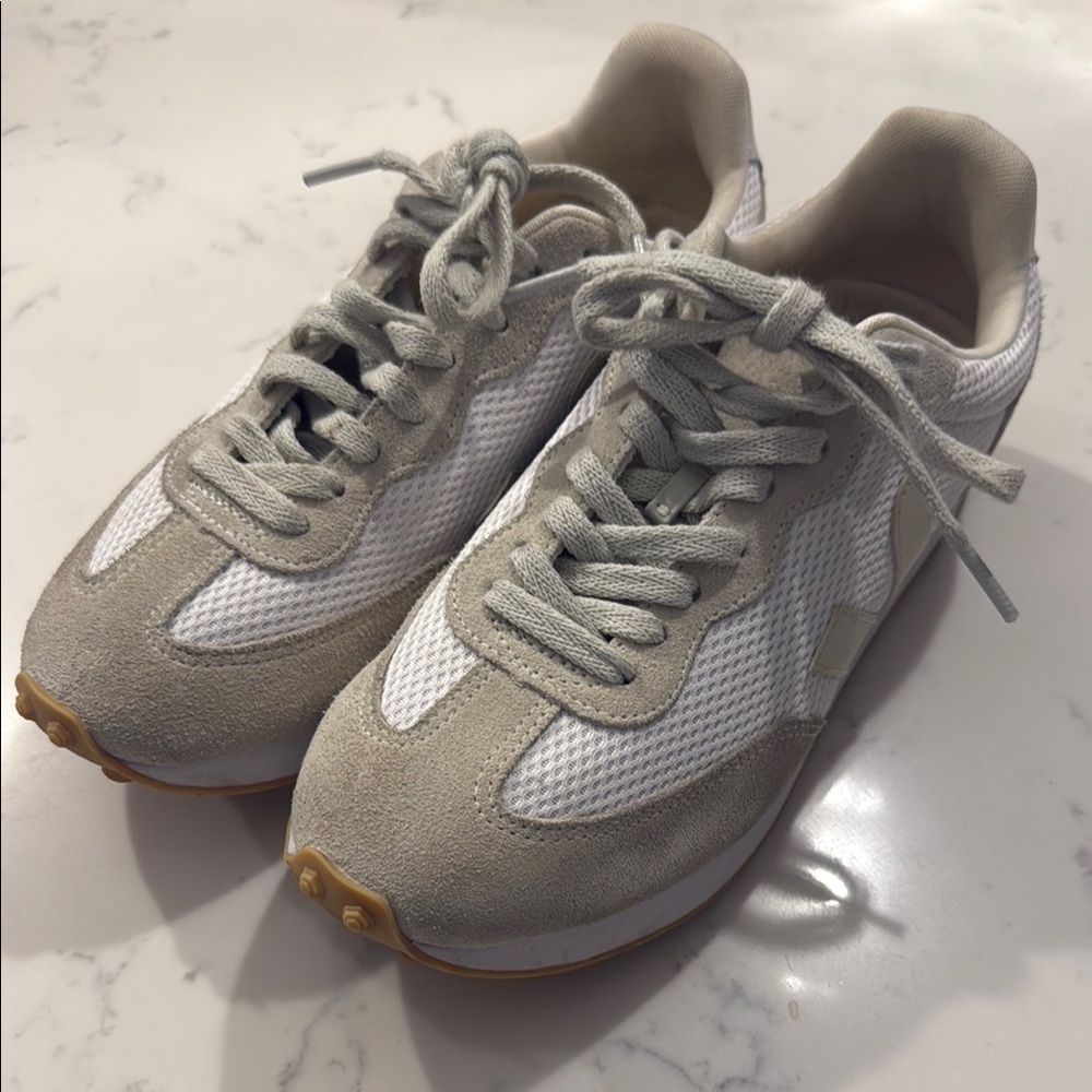 Stylish White and Gray Sneakers